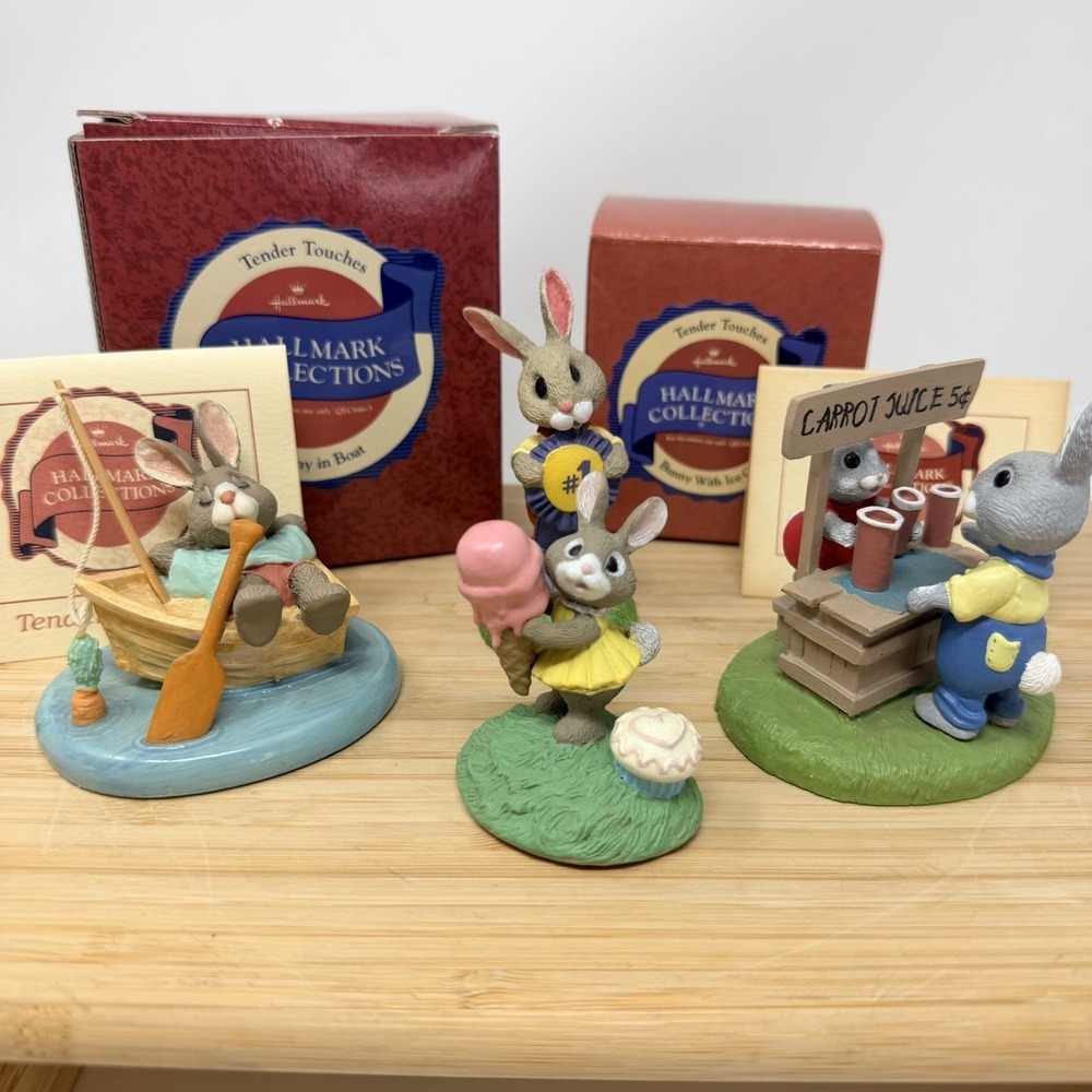 Hallmark Tender Touches Bunny Rabbit Lot Of 4 Summer Fishing Vintage Figurines
